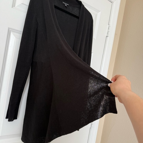Eileen Fisher Black woven long open front cardigan Linen Blend Size Large - Picture 4 of 9